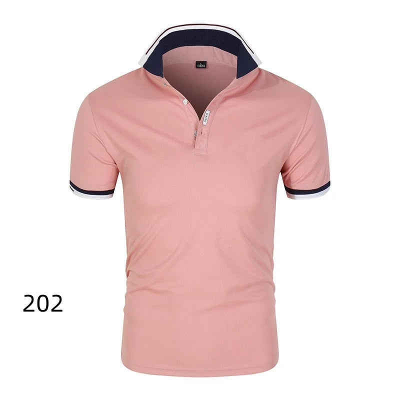 Summer Men's Short Sleeve Collar Tshirts New Solid Color Casual Polo Shirt Trendy Breathable Loose Basic Splice Top