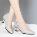 Genuine Leather Women's Shoes 2023 Spring New Single Leather Shoes Work Shoes Mid-high Heel All-match Ladies Women's Shoes