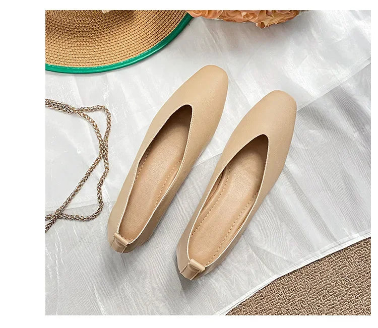 Genuine Leather Multi-color Low-heeled women's Shoes  Round Toe Flat Bottom Shallow Cut Single Shoe Casual Versatile Loafers