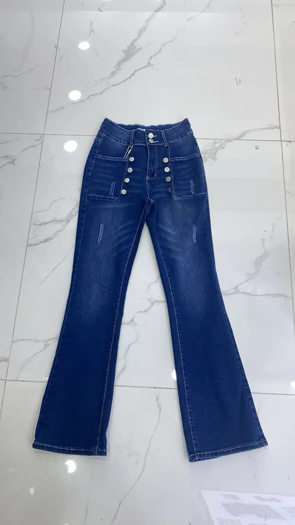 European and American women's jeans with trendy high street button design slim fit and slimming temperament micro flared pants