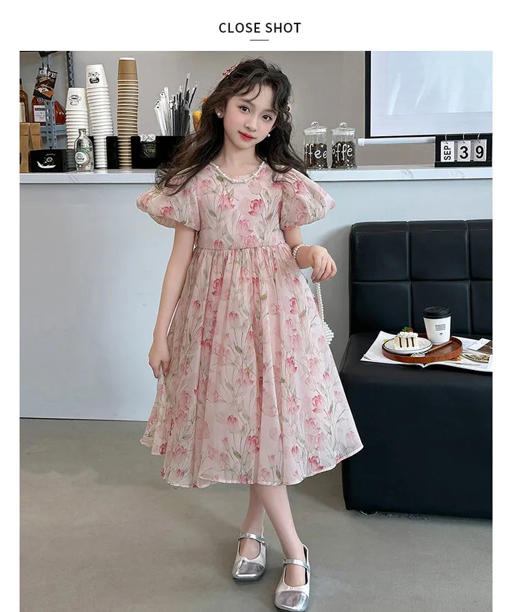 summer Elegant Flower Princess Dresses vestidos elegantes para mujer kids girls dress clothes vestido verano 12 14 enfant fille