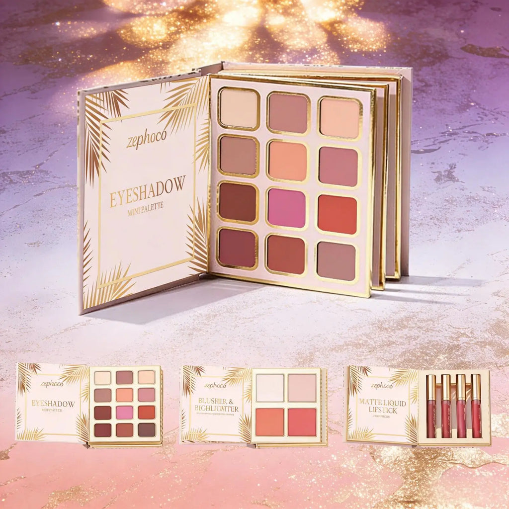 Professional Makeup Palette in Book Style 24-Hour Waterproof Lipstick Powder Blush Bright Colorful Eyeshadow Palette for Travel