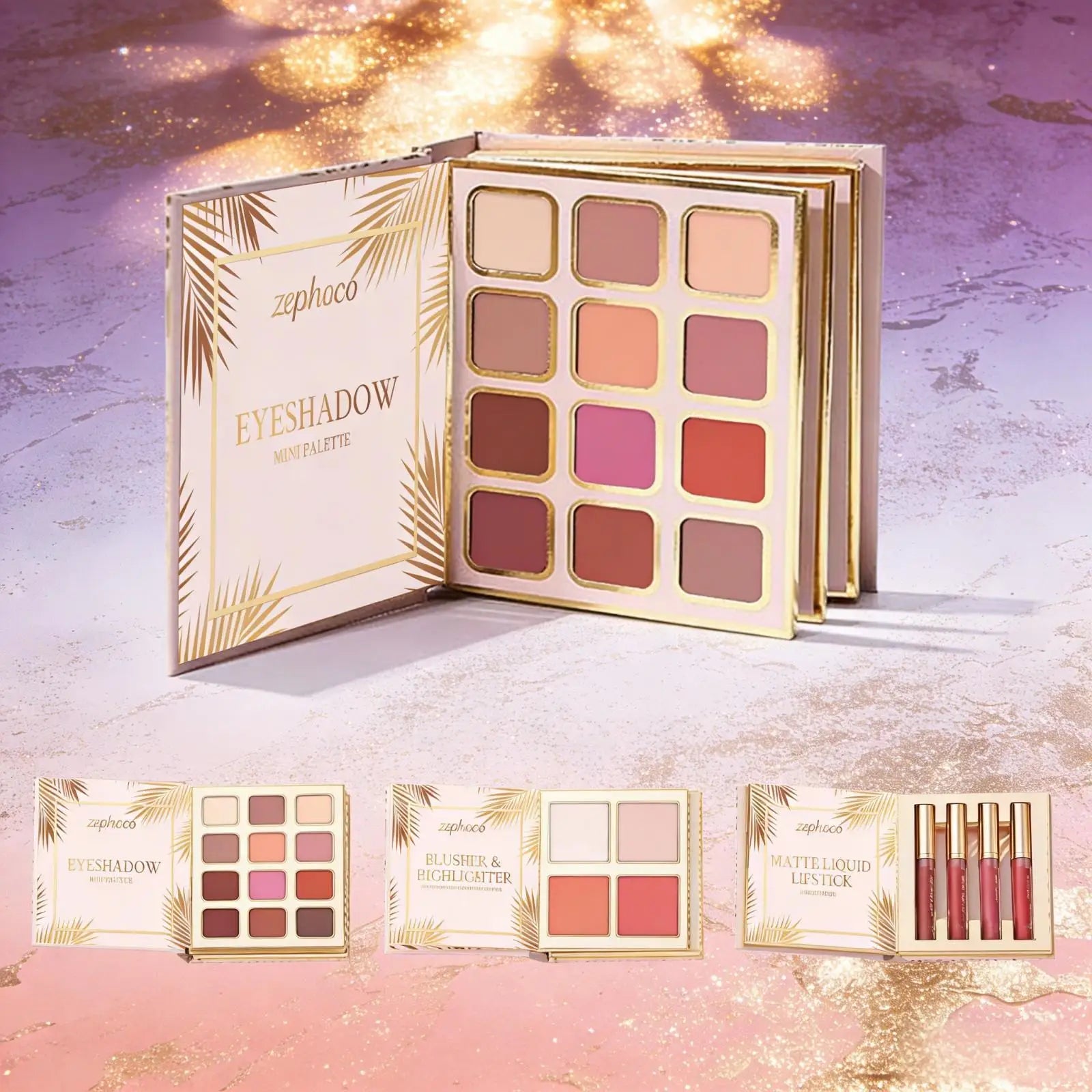 Professional Makeup Palette in Book Style 24-Hour Waterproof Lipstick Powder Blush Bright Colorful Eyeshadow Palette for Travel