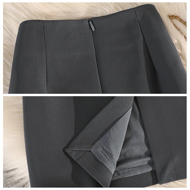 Elegant Office Ladies Work Suit Straight Skirt Women Autumn Winter Korean Fashion High Waist Split Business Midi Long Skirts