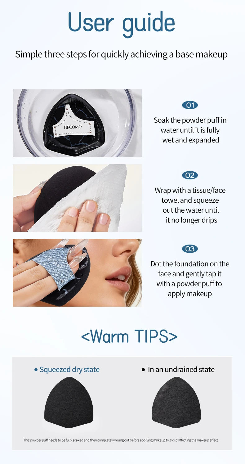 2PCS Denim Makeup Powder Puff Set Soft Skin-Friendly Dry & Wet Dual-Use Sponge Cushion For Liquid Foundation