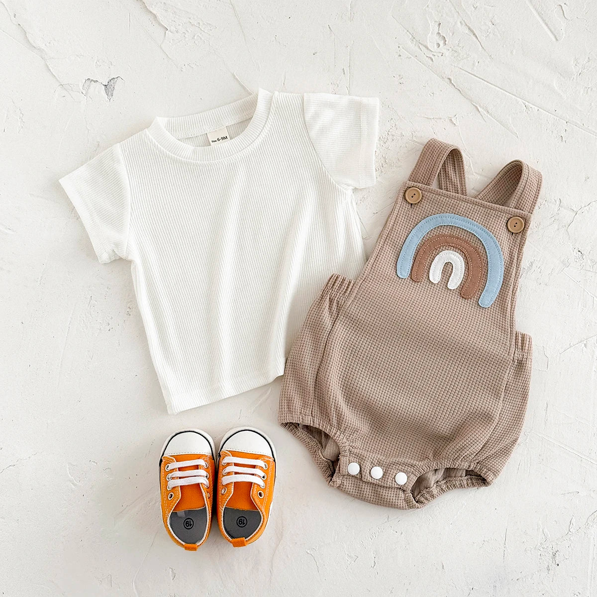 INS Summer Baby Girls Clothes Bear Patchwork Romper Baby Boys Bodysuit Clothes+White T-shirt Newborn 0 to 18 months 2Pcs/Set