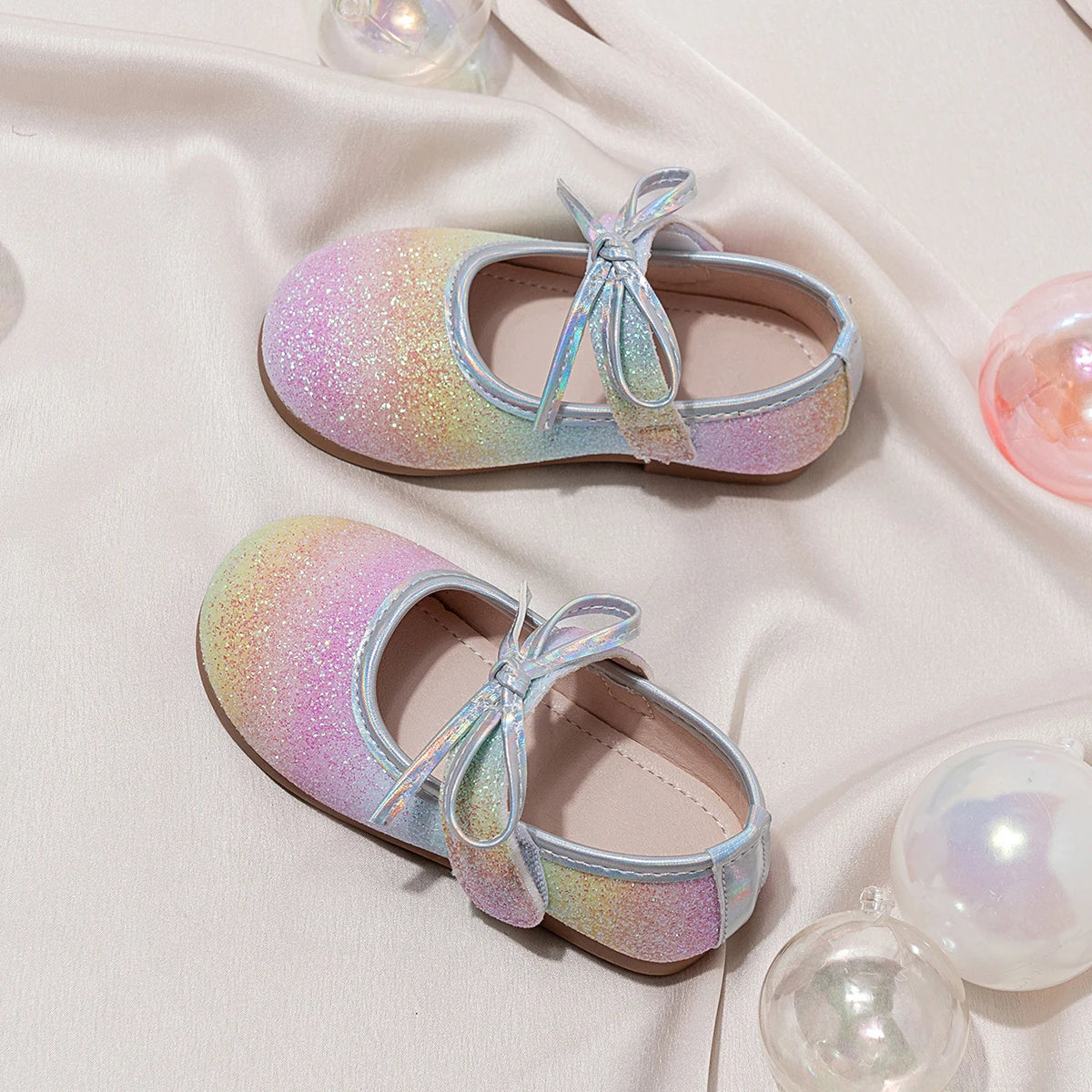 Girl'S Princess Shoes Glittery Rainbow Color Beautiful Autumn Kids Single Shoe Flat Mermaid Toddler Anti-Slip Children Shoe