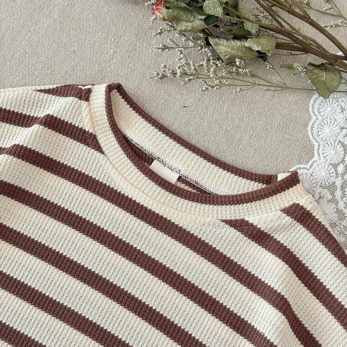Summer Baby Clothes  Beige Color Boys Striped  T-shirt Shorts Set Breathable Girls Vest Short Sleeved Shorts Set 0-3Years