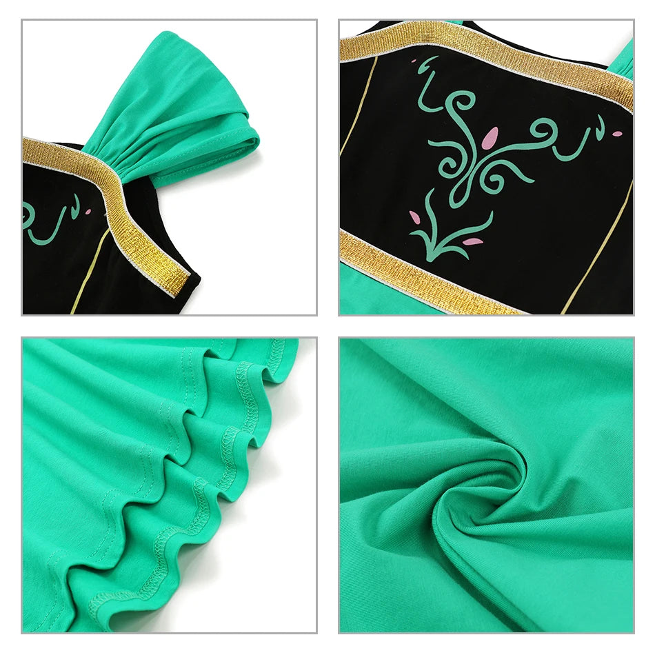 Summer Girls Dresses Cute Flower Print Round Neck Casual Dresses Carnival Party Girls Casual Dresses Princess Outfits