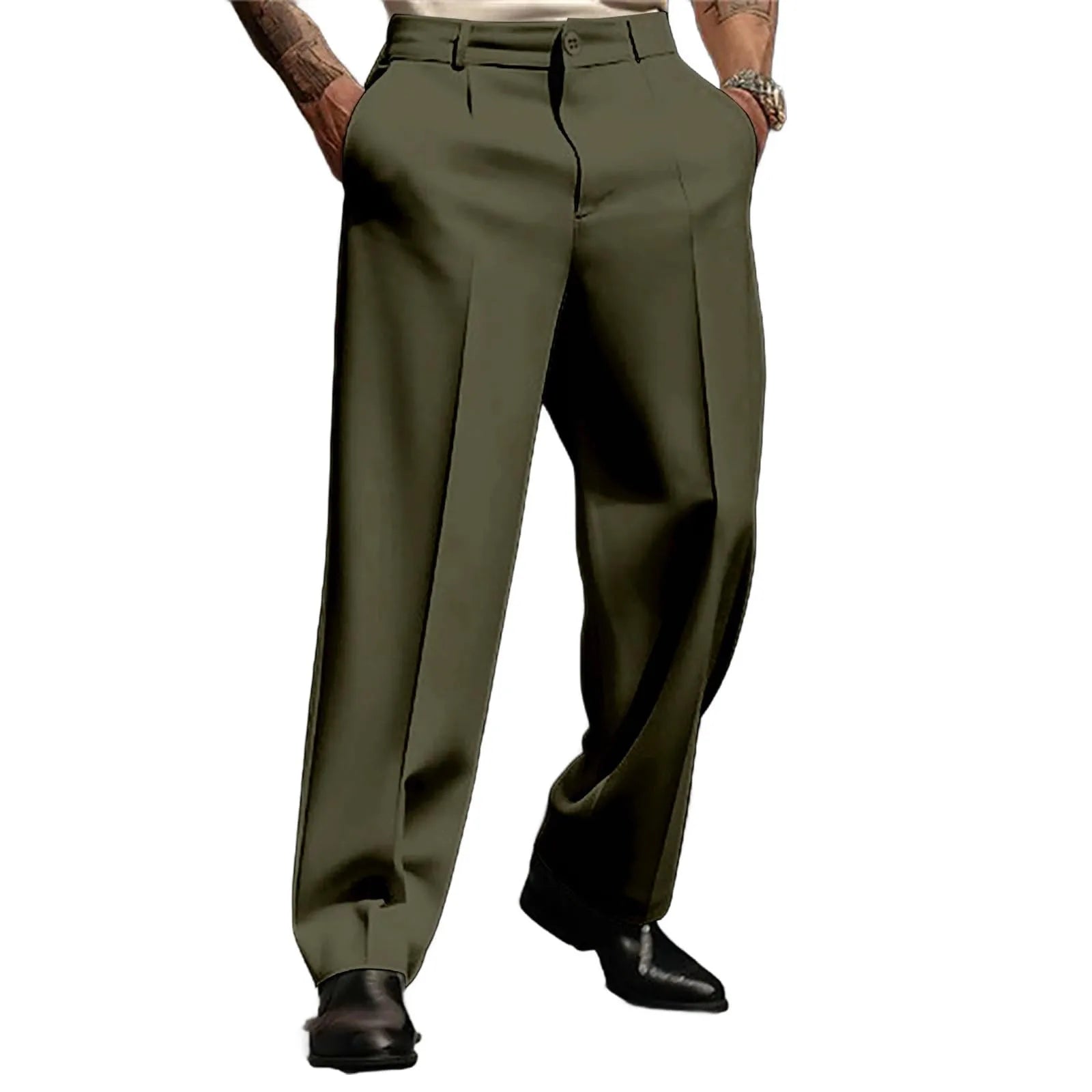Men's Suit Trousers Fashionable Straight Leg Breathable Casual Pants Pure Color Pocket Trousers Daily Wear Comfortable Fit