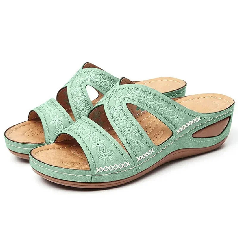 Summer Women Wedge Sandals Premium Orthopedic Open Toe Sandals Vintage Anti-slip Leather Casual Female Platform Retro Shoes