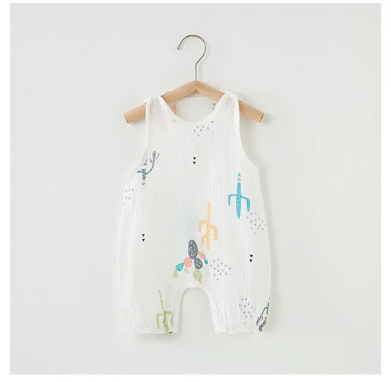 Summer Baby Girls Romper Cartoon Bear Newborn Jumpsuits Infant Sleeveless Muslin Clothing for Boys Printed Outfits