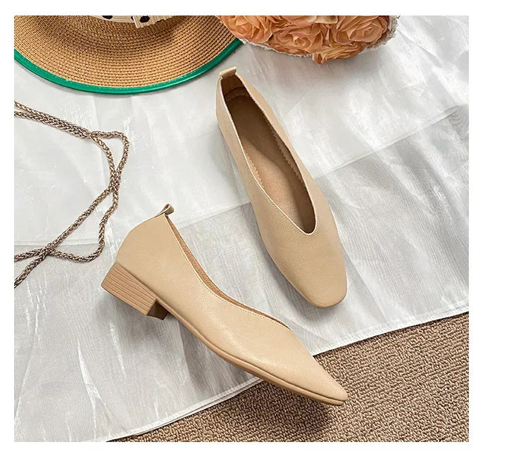 Genuine Leather Multi-color Low-heeled women's Shoes  Round Toe Flat Bottom Shallow Cut Single Shoe Casual Versatile Loafers