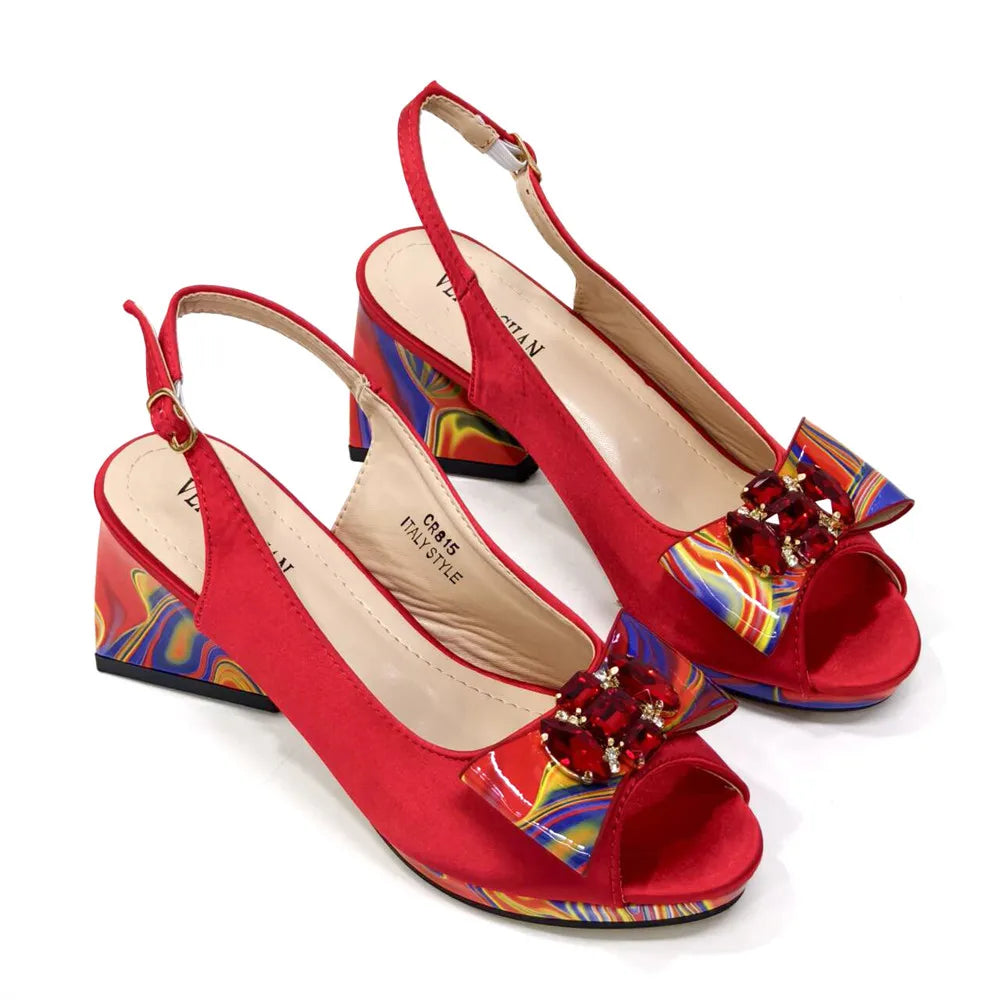 Sandals Woman Summer Ladies Shoes and Bag Decorated with Rhinestone Women Shoe and Bag Set for Party In Women Nigerian Shoe Bag