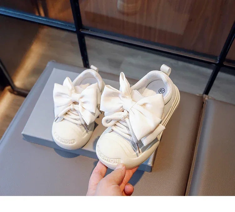 2024 Kids Sneakers for Girls School Casual Sports Shoes for Toddlers Fashion Children Tennis Shoes Thick Bottom Bowknot Non-slip