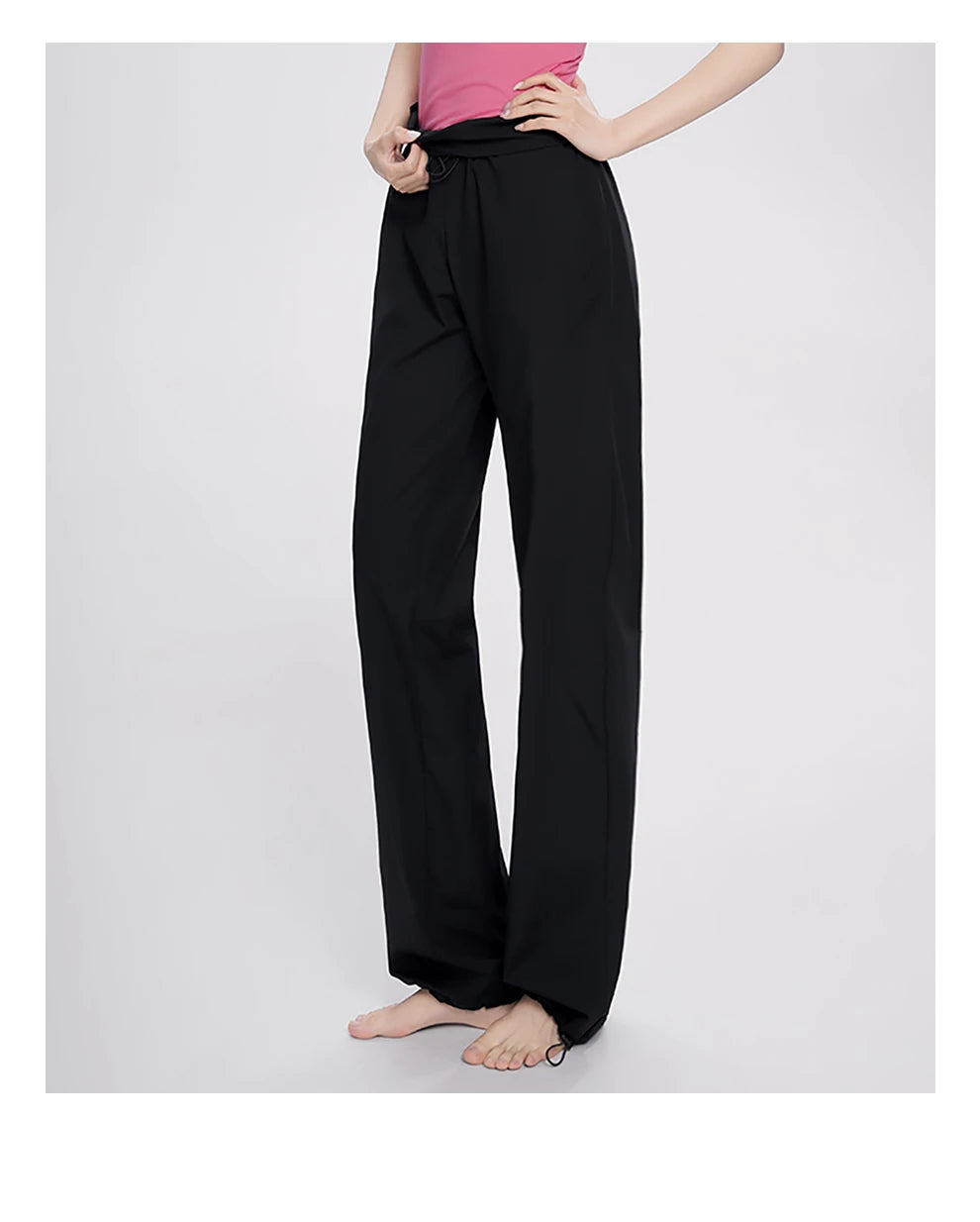 Women Adjustable High Waist Nylon Perspiration Casual Trousers with Pockets Female Athletic Dance Straight-leg Tracksuit Pants