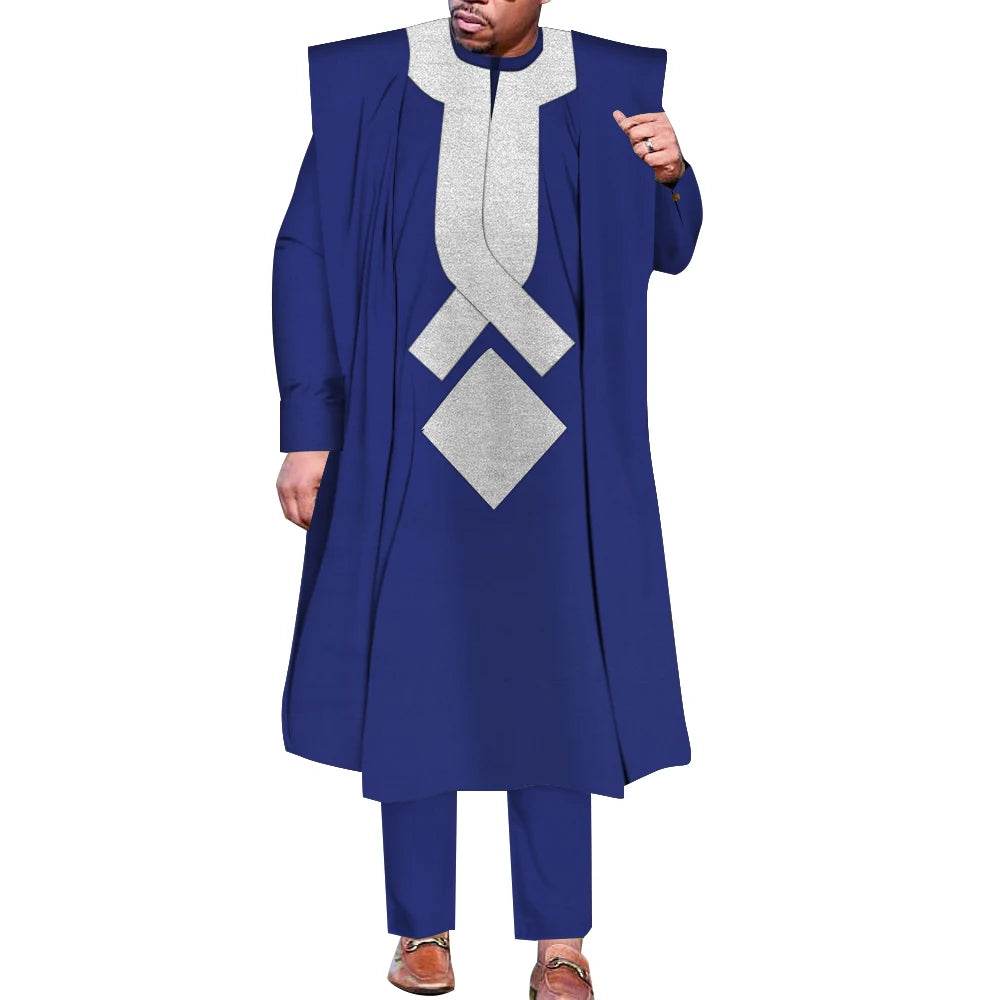 African Men Boubou Dashiki Agbada Robe Suits 3 Piece Sets Slim Men African Outfit Nigerian Clothes Bazin Riche Robe WYN1361