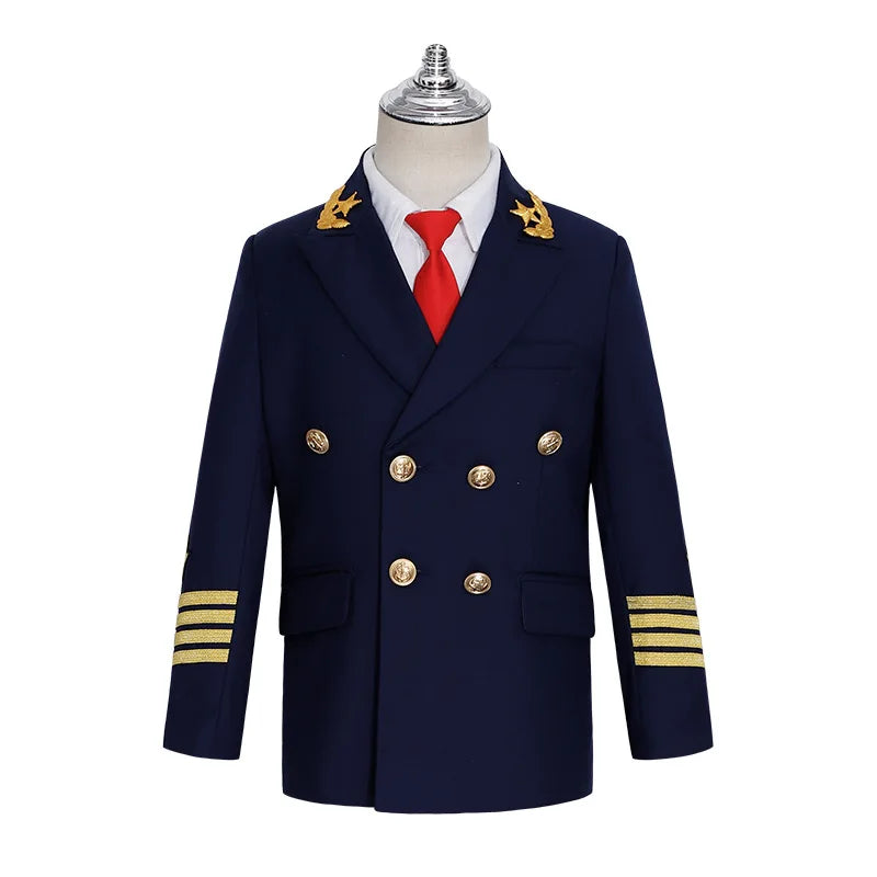 Boys Girls School Ceremony Costume Flower Boys Grils Pilot Uniform Suit Kids Formal Jakcet Pants Tuxedo Wedding Dress