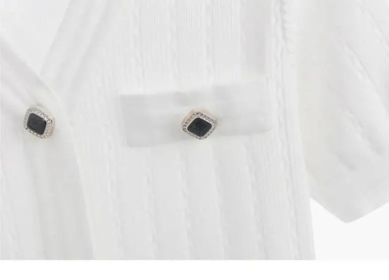 Summer V Neck Single Breasted Knitting Mini Dresses for Women 2024 Fashion Short Sleeve Mini Party Dress Vestidos Female
