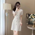 Summer V Neck Single Breasted Knitting Mini Dresses for Women 2024 Fashion Short Sleeve Mini Party Dress Vestidos Female