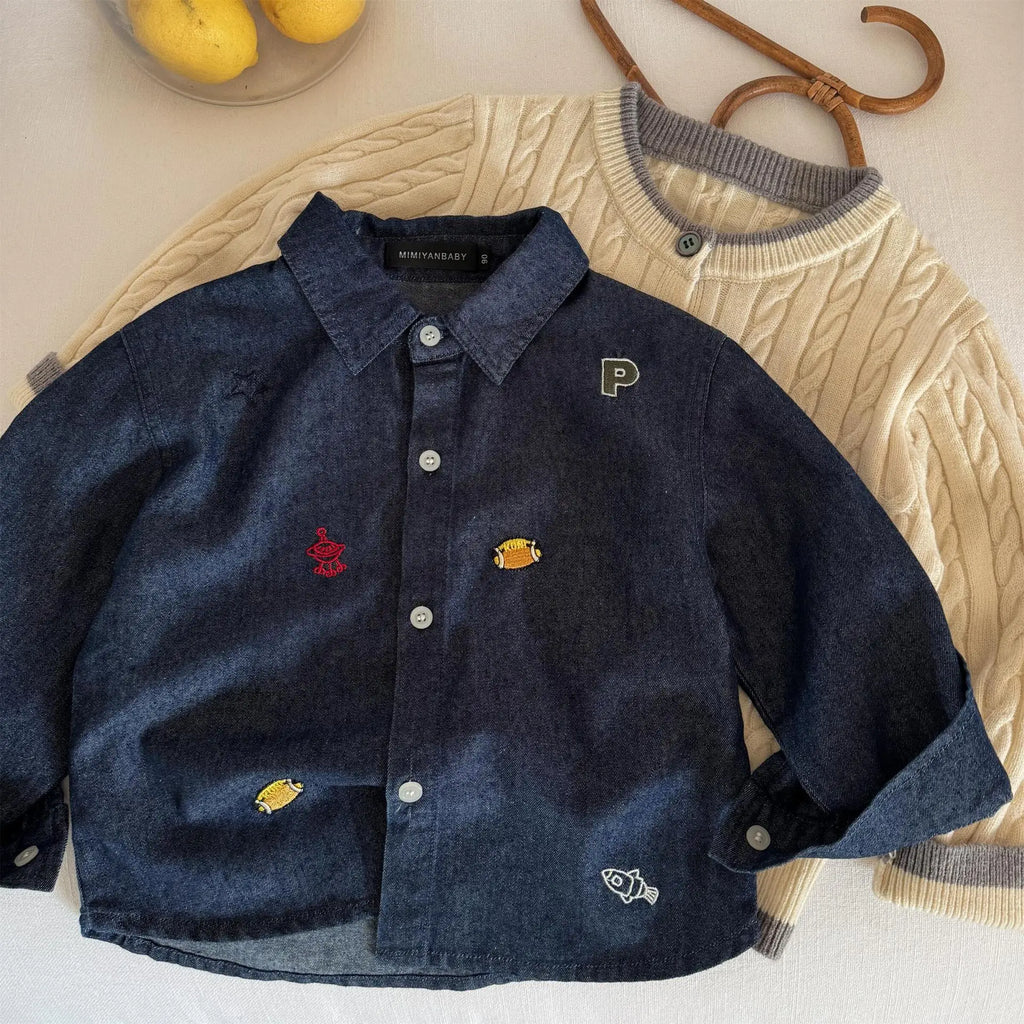 Baby Girls Boys Jean Blouses Kids Blue Shirts 2025 Spring Autumn Tops 1 To 6Yrs Children's Korean Style Clothing