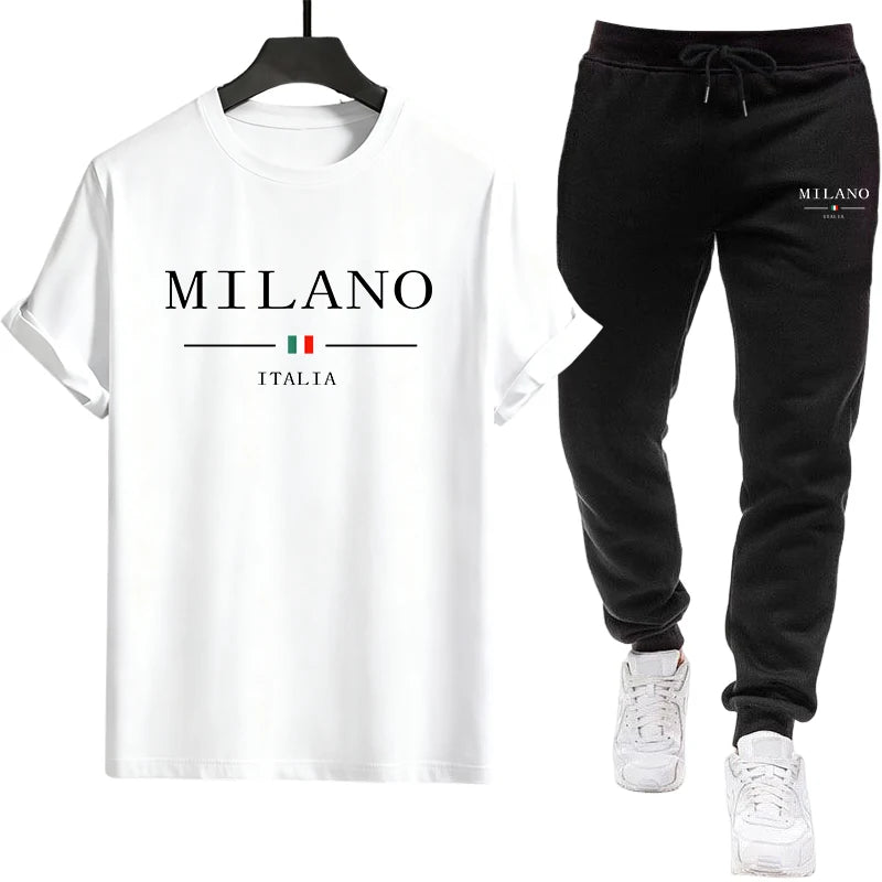 2026 Men's Modern Tracksuit Set Fashion T-Shirt and Joggers Pants Urban Casual Daily Wear Outfit Spring Summer Comfort Tees Suit