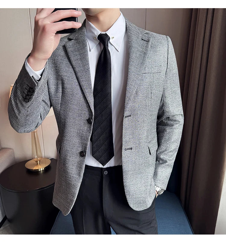 Men Suit Jacket Blazer Hombre High-quality Fashionable and Elegant Men Business Slim Fit Suit Jacket Social Party Formal Jacket