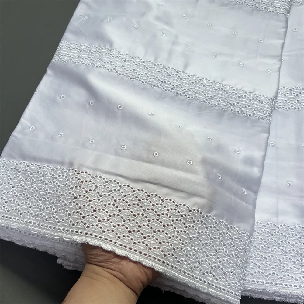 2026 High-Quality African Nigerian Tulle Lace Fabric for Dress Sewing Pure Embroidery Damask Cotton Wedding Party 5Yard hz1413