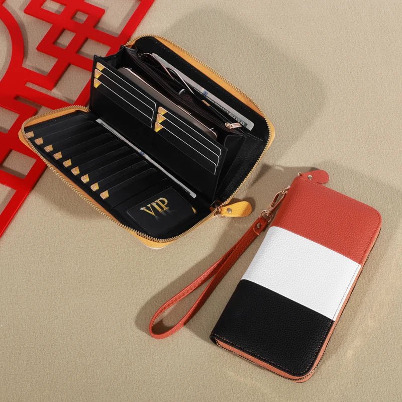 Women's Wallet RFID Blocking Multi Credit Card High Capacity Zipper Clutch Travel Bag Wrist Guard