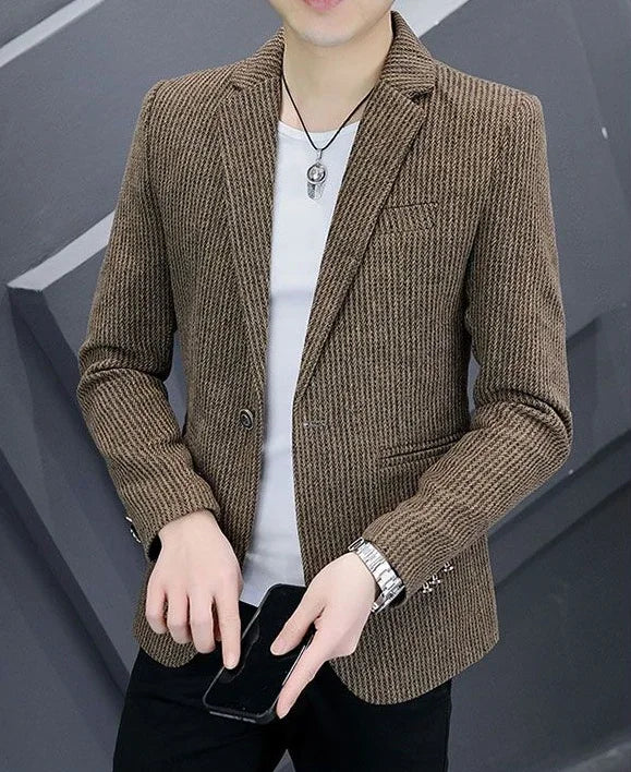 Thin Men's Suit Jackets Single Breasted Male Blazer Coat Brown Slim Fit High Quality Elegant Simple Classic Menswear Clothing