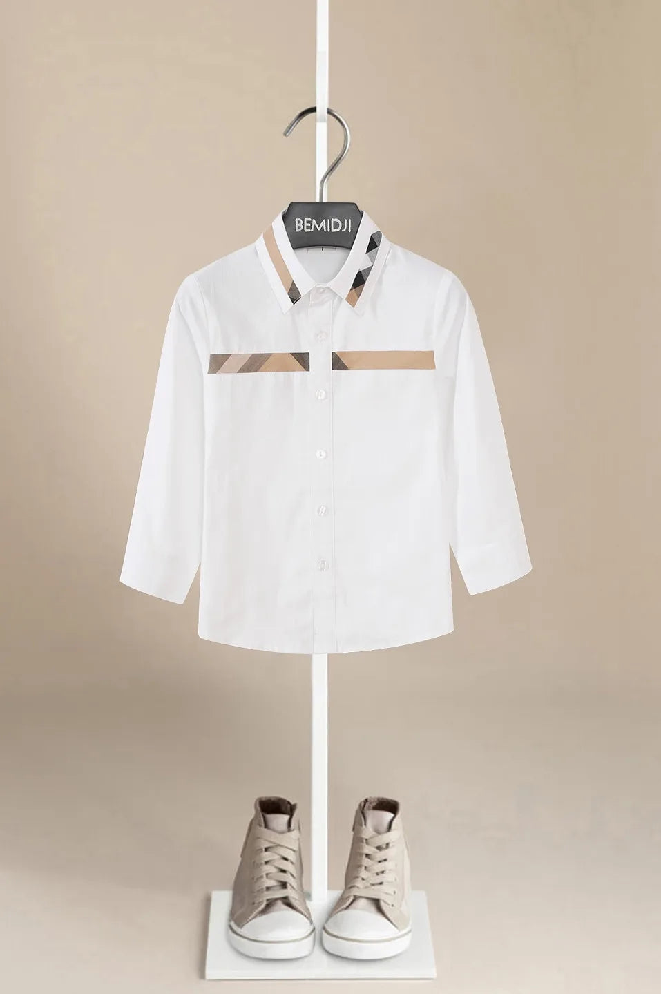 Baby Teenage Clothes School Uniform Boys Shirts White Striped Long Sleeve Turn-down Collar Kids Shirt for Boys Children Tops