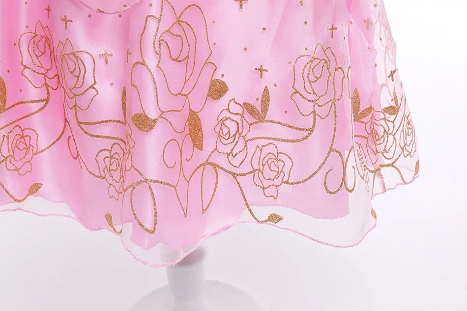 Kid Princess Pink Dress Girl Summer Fancy Party Clothes Children Sleeping Beauty Flower Dresses Christmas Carnival Costume Cloth