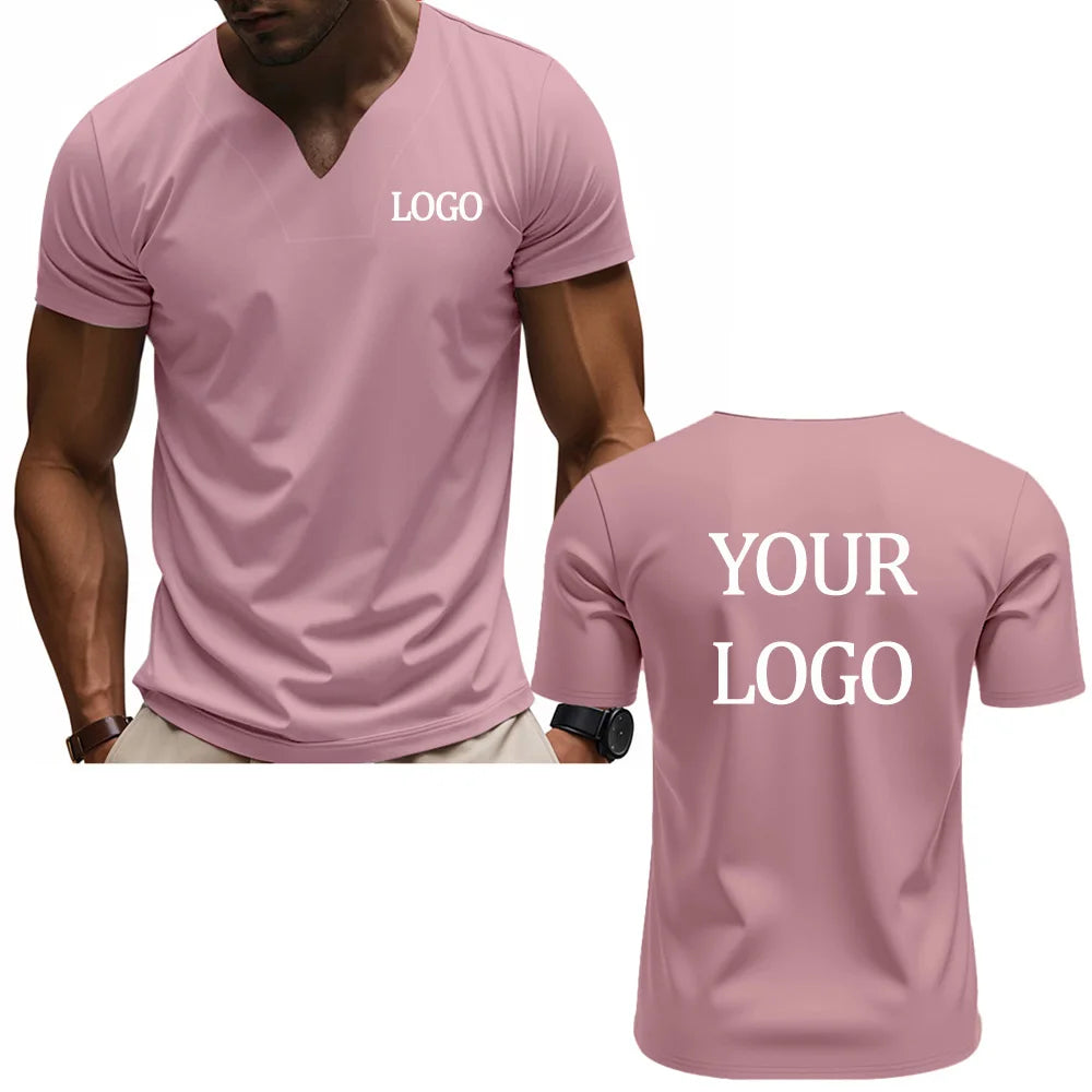 DIY custom printed V-neck T-shirt, fashionable men's short-sleeve T-shirt, stylish elegant casual streetwear top，everyday wear.