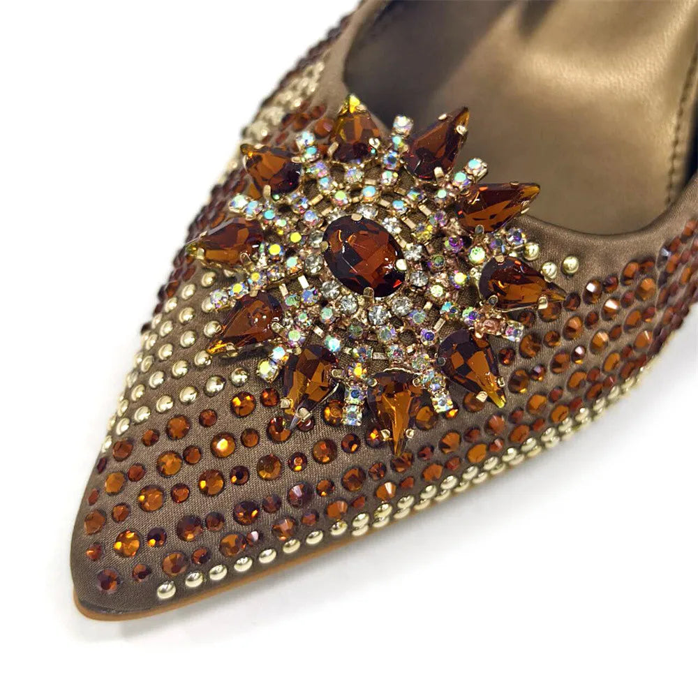 Nigeria Fashion Rhinestone-encrusted Ladies Party Shoes And Special bags High Heels And Dual Purpose Bag Women's Shoes