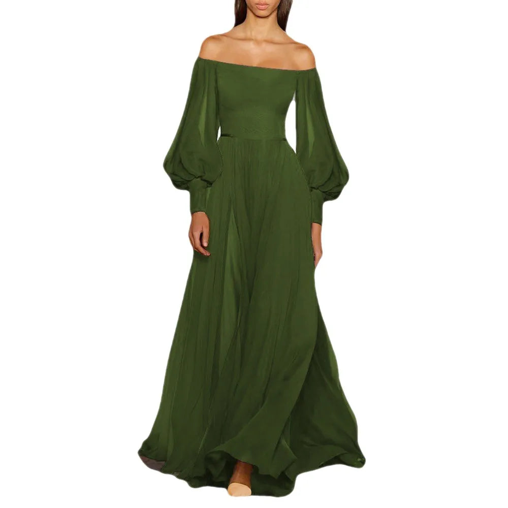 2024 Sexy Evening Dress for Women Party Gown High Waist Tulle Princess Skirt Long Sleeve round Neck Single Piece Spring Summer