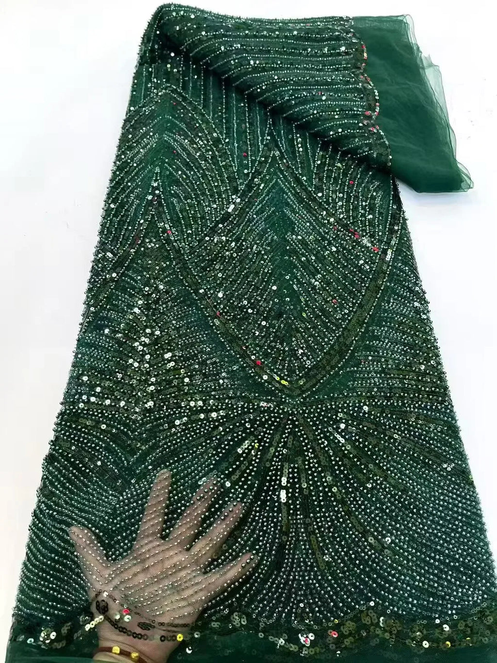 African Tulle Lace Fabric 2025 French Sequins Fabric Sewing Embroidery With Beaded Lace Tulle Mesh Nigeria Dress 5 Yards sewing