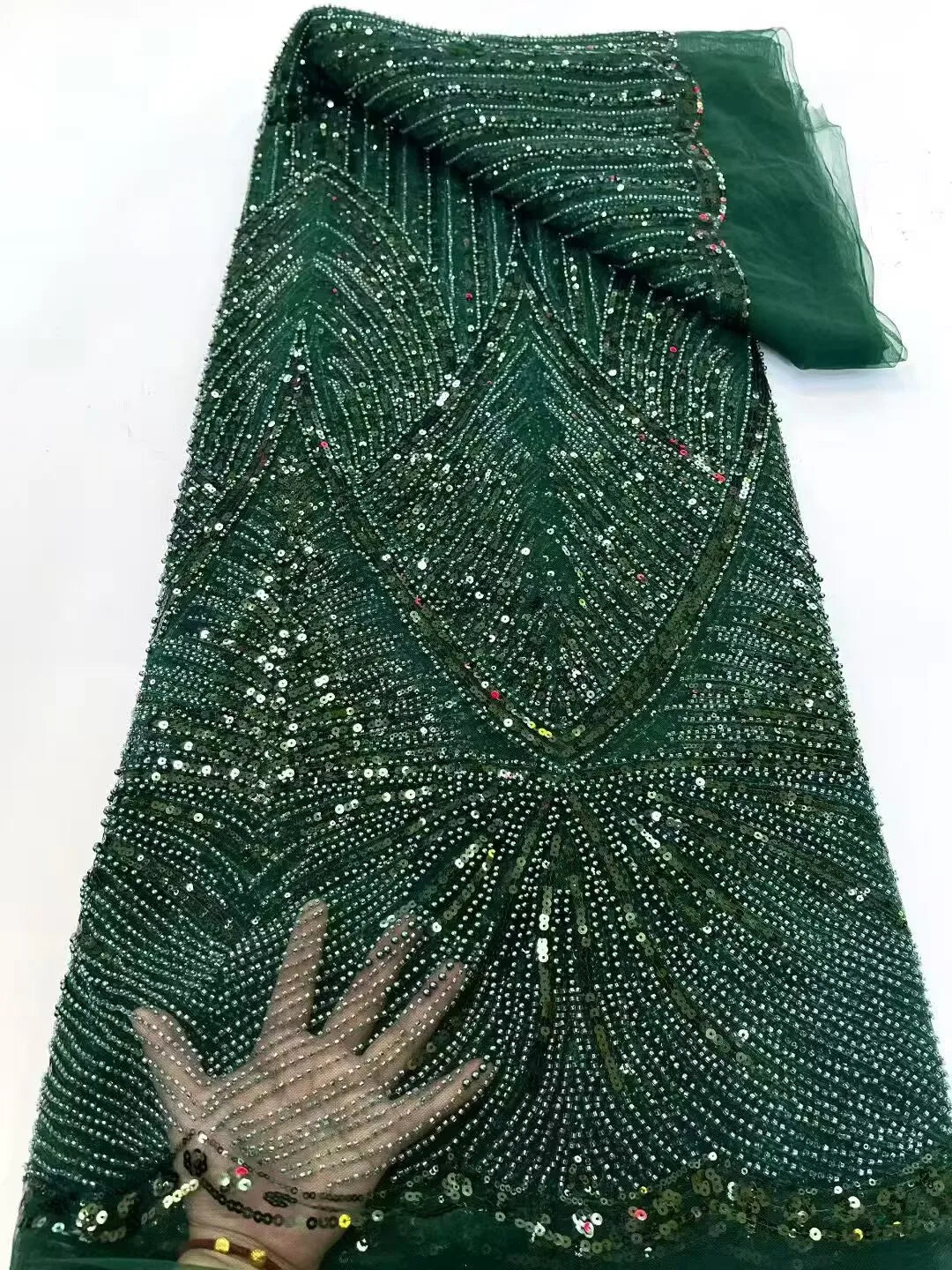African Tulle Lace Fabric 2025 French Sequins Fabric Sewing Embroidery With Beaded Lace Tulle Mesh Nigeria Dress 5 Yards sewing