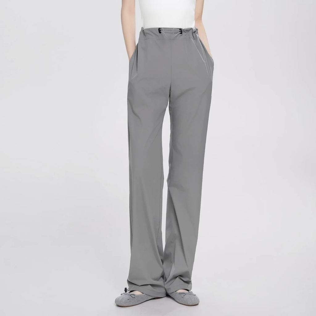 Women Adjustable High Waist Nylon Perspiration Casual Trousers with Pockets Female Athletic Dance Straight-leg Tracksuit Pants