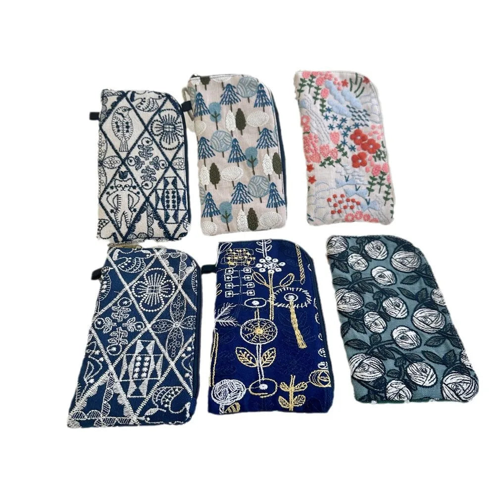Ladies' Coin Purses Handmade Cotton Linen Embroidery National Personalized Canvas Lipstick Mobile Phone Glasses Storage Bags