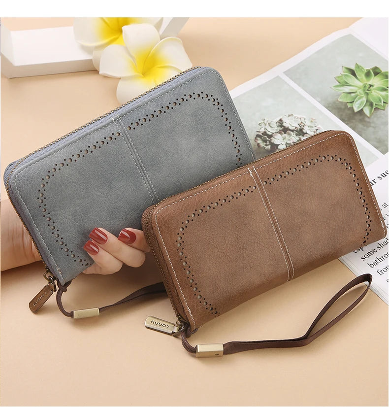 RFID anti-theft long wallet for men and women; 2025 cross-border new version; large capacity mobile phone bag; vintage hollowedo