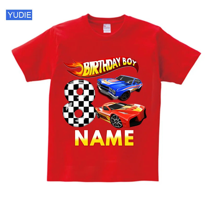 Boys Birthday T Shirt Customized Name Boys T Shirts Girl Clothing Personalised Shirts Children Tees Baby Racing Clothes Fashion