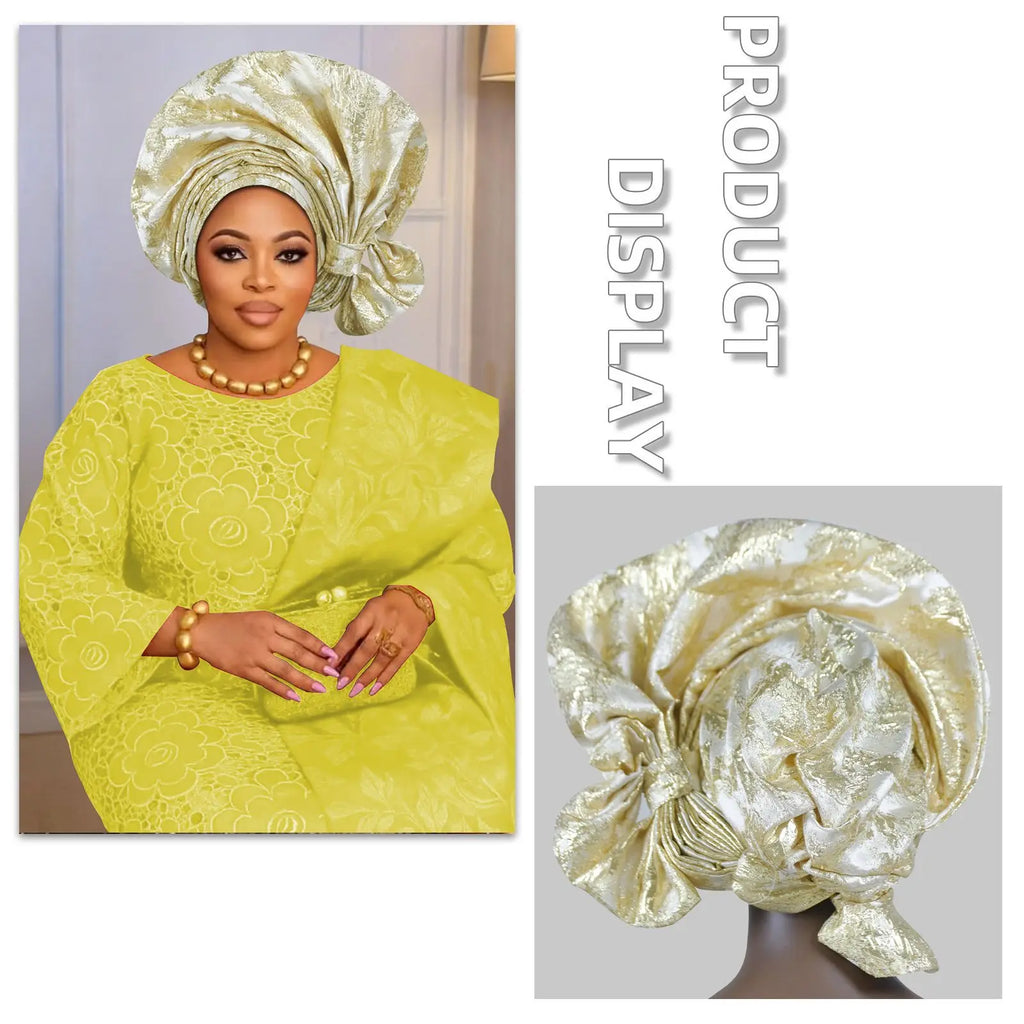 2026 New African Headtie Turban Nigeria Auto Gele Head Wraps Auto Gele Women's Turban Cap Wedding Geles Muslim Head Wraps Bonnet