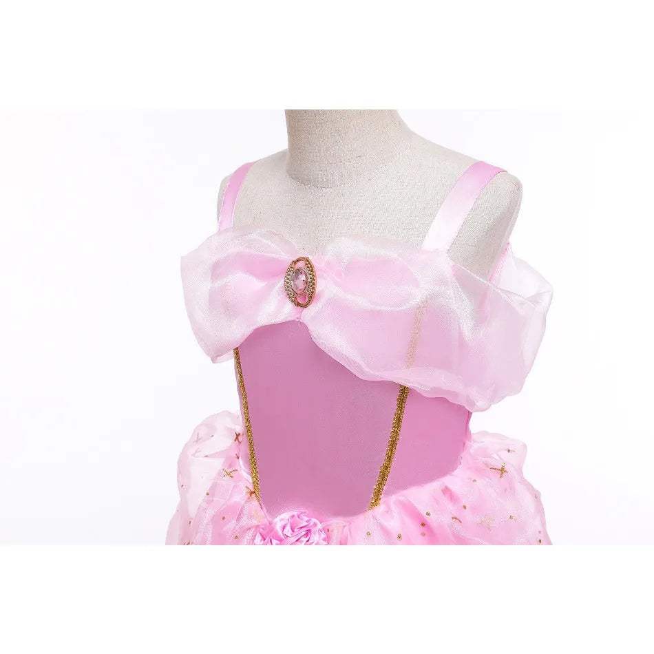 Kid Princess Pink Dress Girl Summer Fancy Party Clothes Children Sleeping Beauty Flower Dresses Christmas Carnival Costume Cloth
