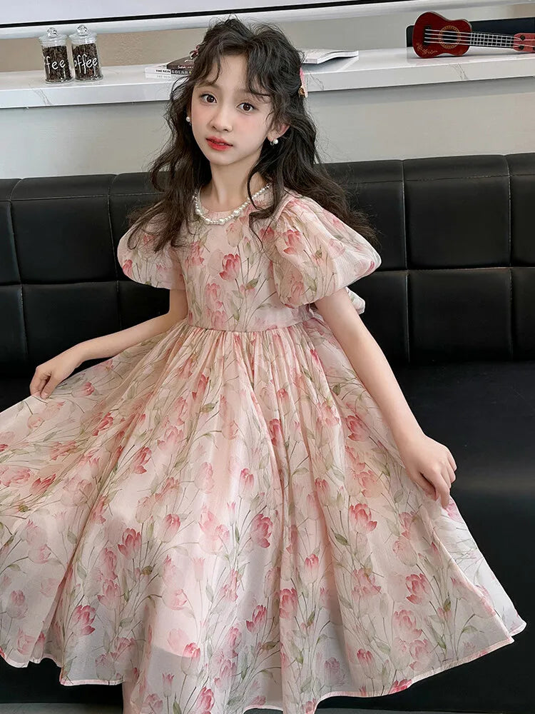 summer Elegant Flower Princess Dresses vestidos elegantes para mujer kids girls dress clothes vestido verano 12 14 enfant fille