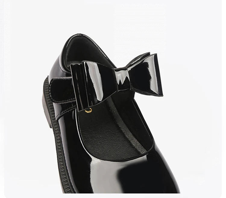 New Girl Leather Shoes Princess Kid Student School Causal Black Versatile Shoes Hook & Loop Children Glossy Mary Jane Autumn Hot