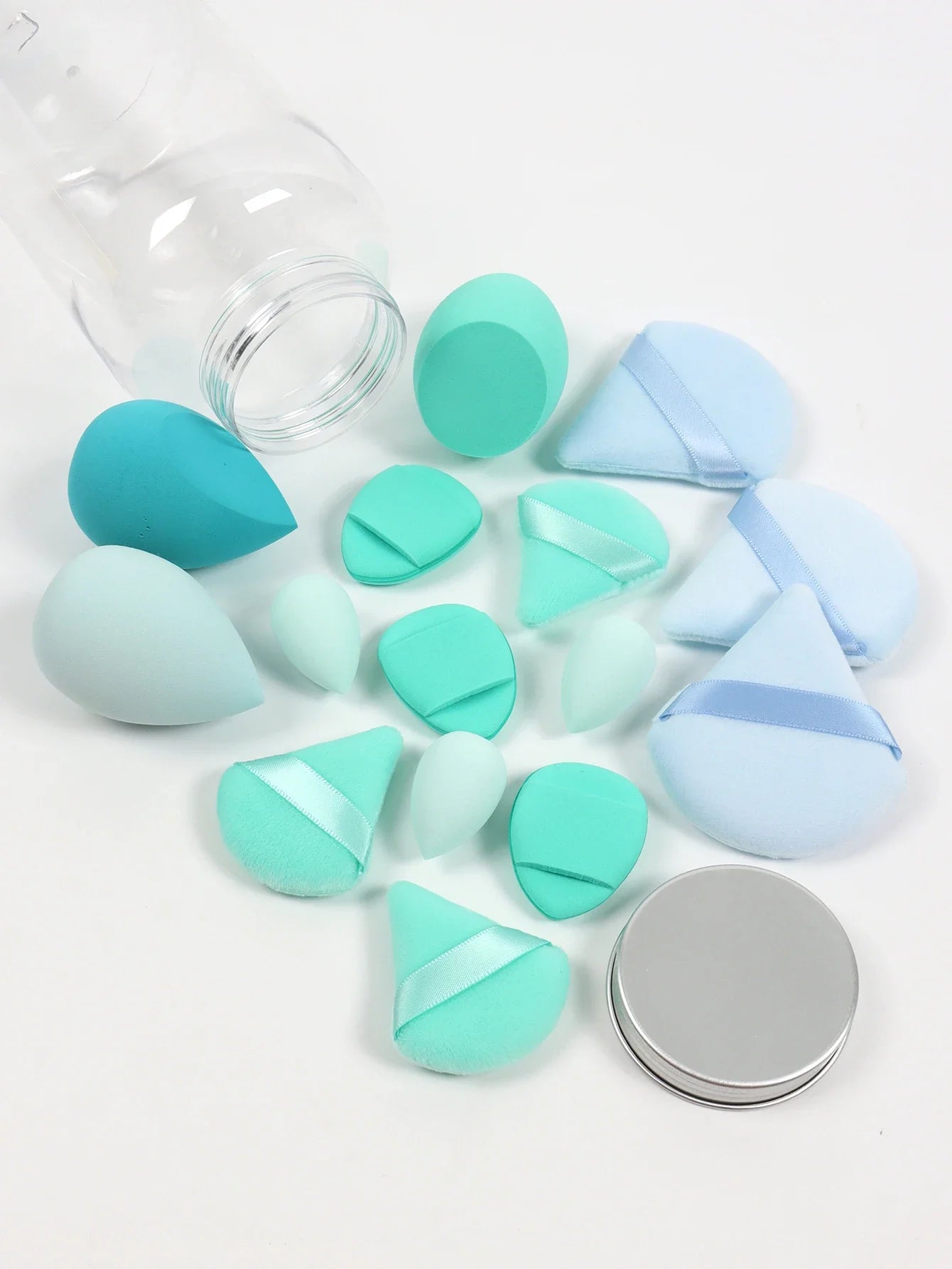 15Pcs Premium Powder Puffs with Storage Jar - Makeup Blending Sponges Set for Face Foundation & Loose Powder Kit
