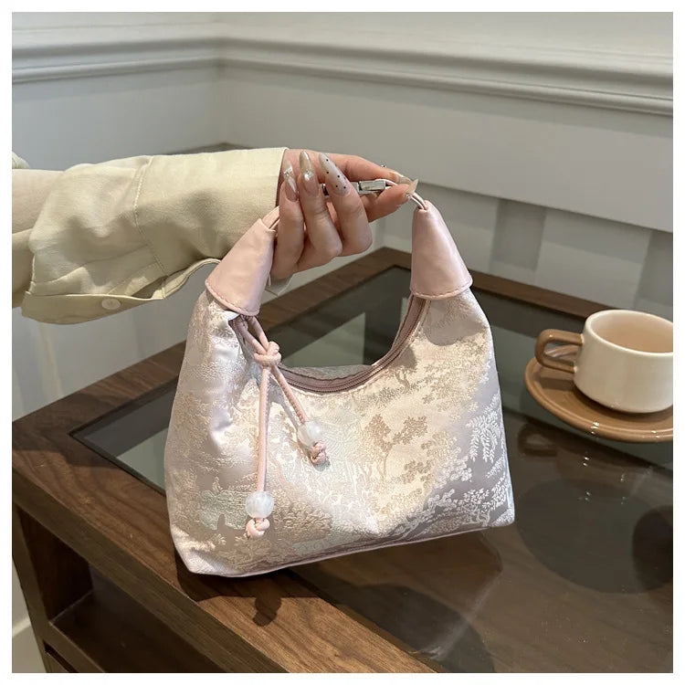 Designer Luxury Bags Woman Sweet Embroidery Shoulder Bag Nylon Texture Pearl Pendant Crossbody Handbag Bucket Handbag Women Girl