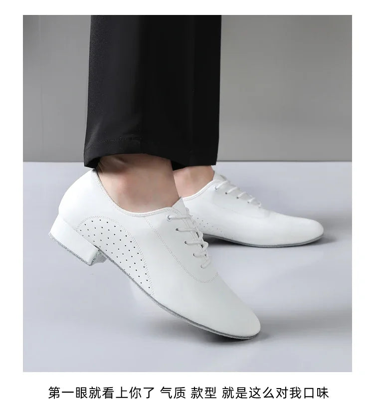 Men's white new leather Latin dance shoes Modern dance hall tango men's national standard dance shoes men's sports shoes