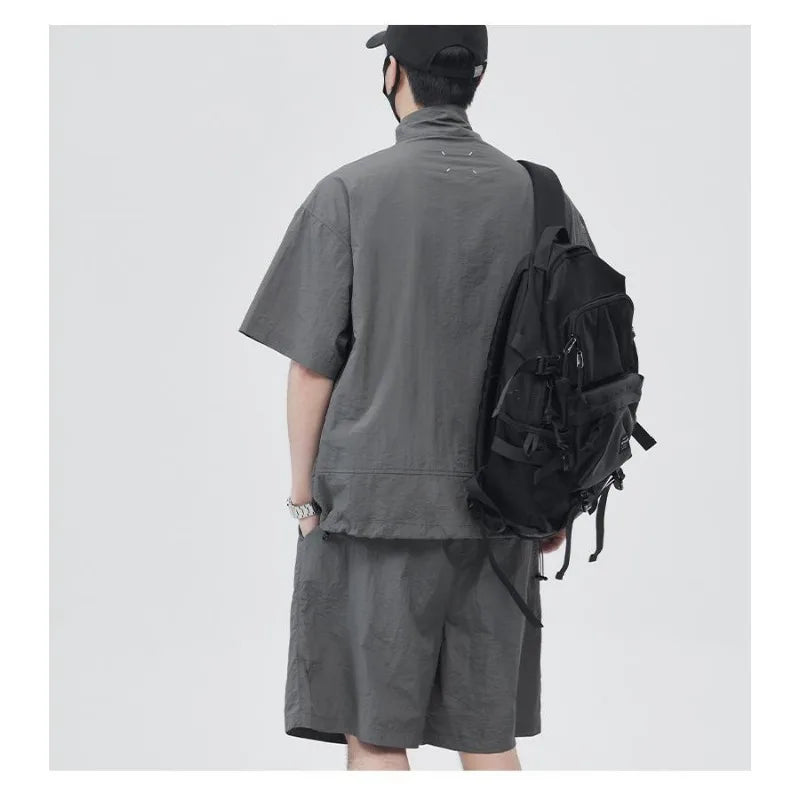 Casual Sportswear Suit for Men Solid Color Loose A Complete Set of Teenagers American Handsome Loose Versatile Two-piece Set
