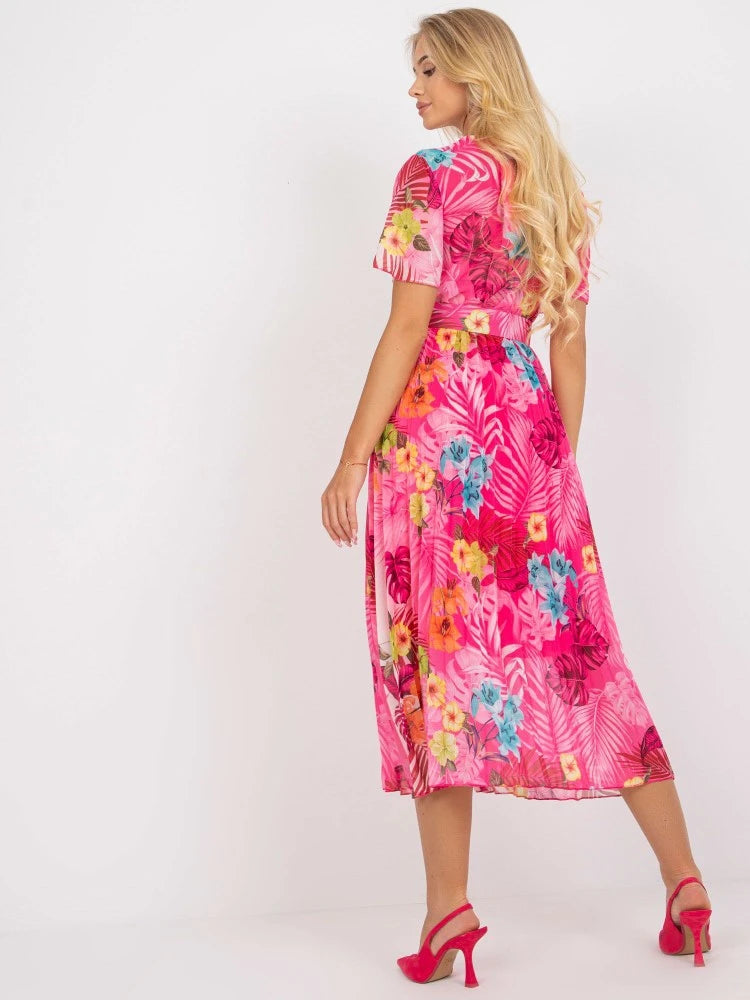 Women's Summer Dress New Summer V-neck Dress Women's Printed High Waist Pleated Skirt Fashion Holiday Party Dress Dresses Robe